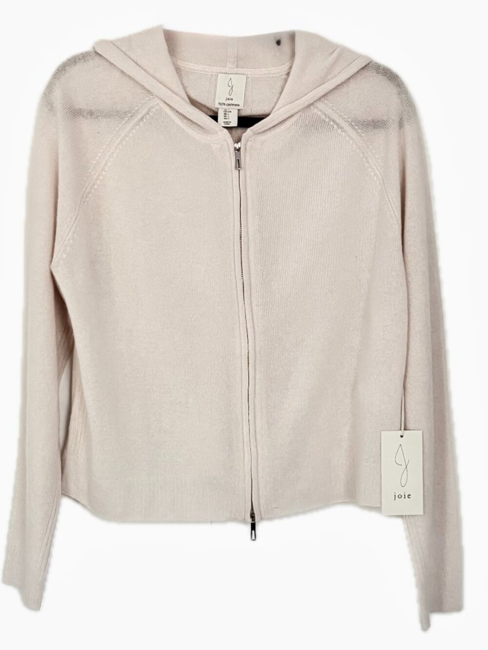 Joie 100% Cashmere Hooded Zip Front Cream Cardigan Sweater Women's L  NEW